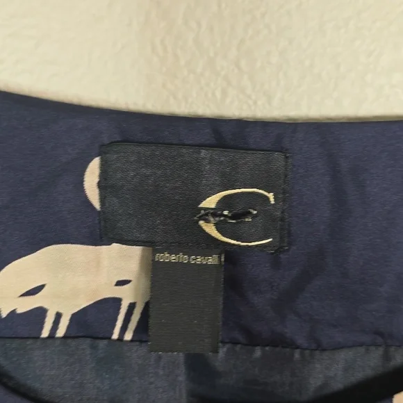 Just Cavalli Swing Midi Dress Navy  100% Silk Short Sleeve Midi Dress Size Small - Picture 4 of 9